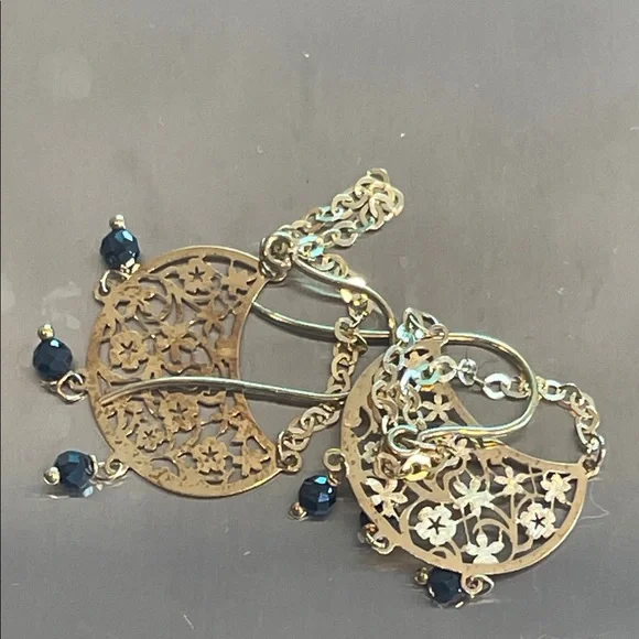 Solid 14k gold Dangle earrings with quartz natural stones. Italy/Stamped - Picture 4 of 10